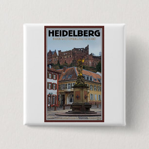 Heidelberg - Statue and Castle 15 Cm Square Badge