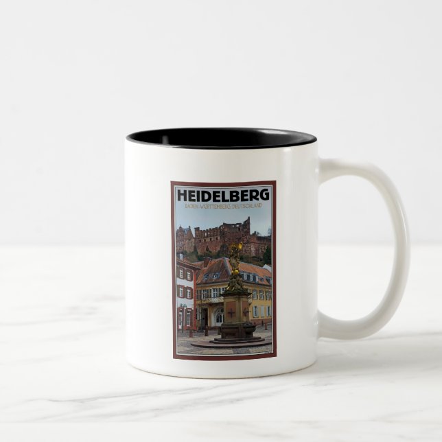 Heidelberg - Statue and Castle Two-Tone Coffee Mug (Right)