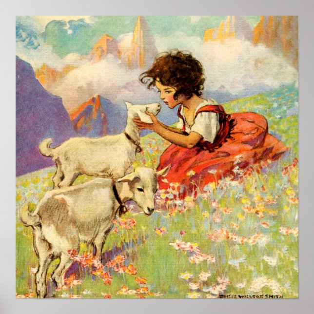 "Heidi and Her Goats" by Jessie Willcox Smith Poster (Front)