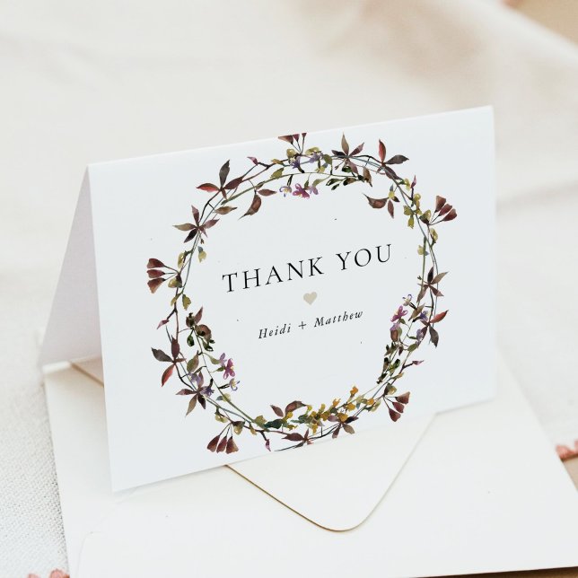 HEIDI Bohemian Muted Tones Watercolor Wildflower  Thank You Card (Creator Uploaded)