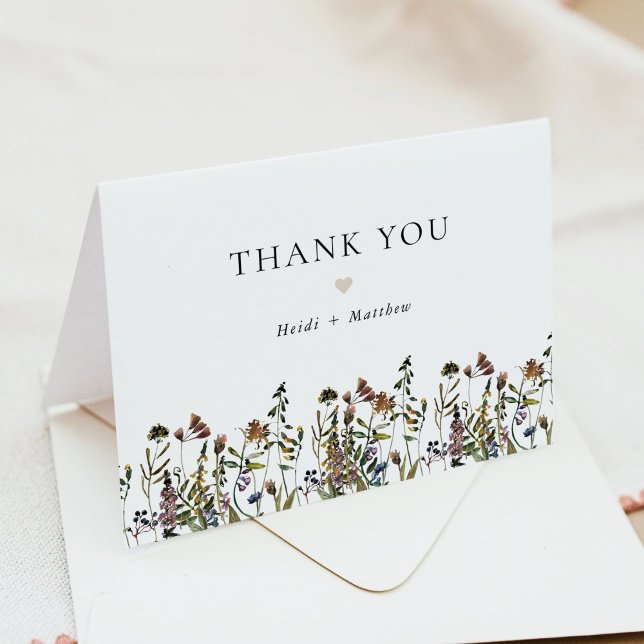 HEIDI Bohemian Muted Tones Watercolor Wildflowers Thank You Card (Creator Uploaded)