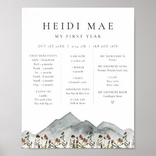 HEIDI Boho Mountain Flower First Year Milestone Po Poster