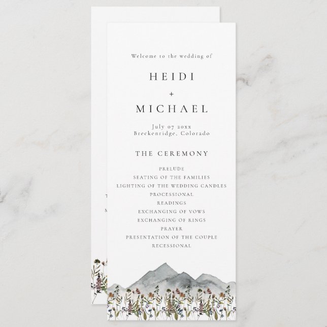 HEIDI Boho Wildflower Long Wedding Program Card (Front/Back)
