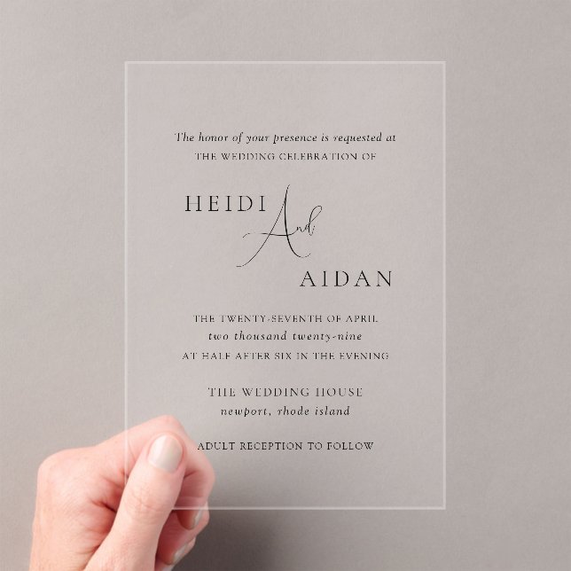 Heidi Contemporary Script Modern Elegant Wedding Acrylic Invitations (Insitu (Handheld))