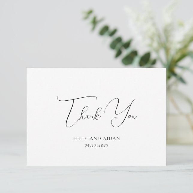 Heidi Contemporary Script Modern Elegant Wedding Thank You Card (Standing Front)