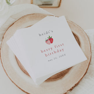 HEIDI Cute Strawberry Girl Berry First Birthday Napkin