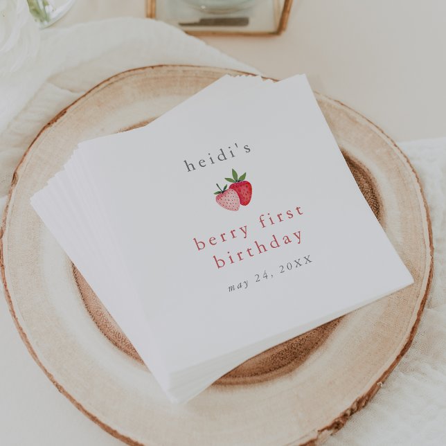 HEIDI Cute Strawberry Girl Berry First Birthday Napkin (HEIDI Cute Strawberry Girl Berry First Birthday Napkins)