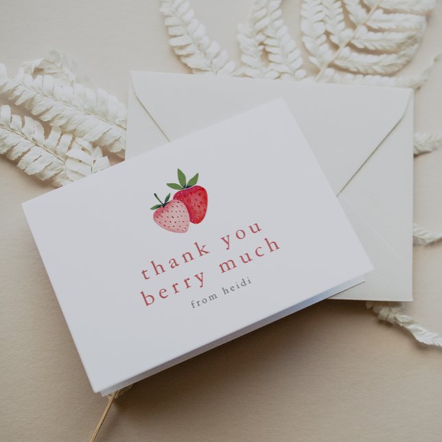HEIDI Cute Summer Strawberry Boho Girl Berry Much Thank You Card (HEIDI Cute Summer Strawberry Boho Girl Berry Much Thank You Card)