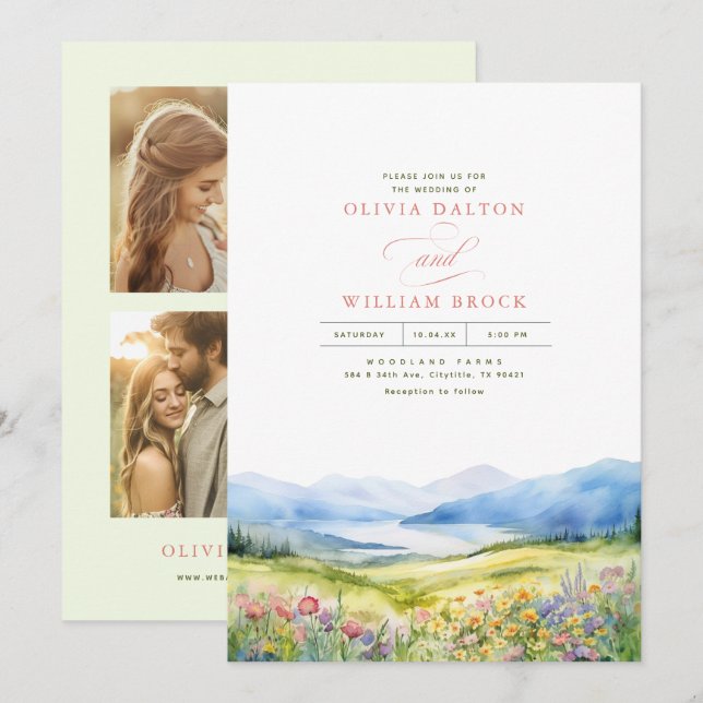 Heidi Mountains Wildflowers Wedding 4 Photos Invitation (Front/Back)