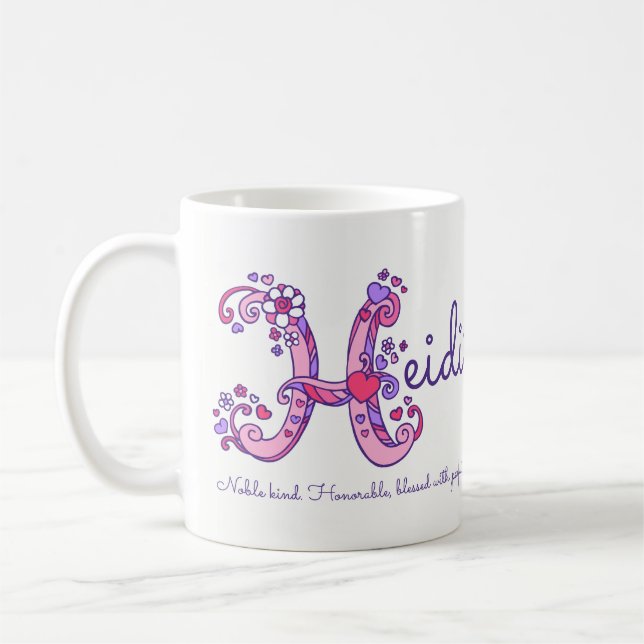 Heidi name meaning heart flower H monogram mug (Left)