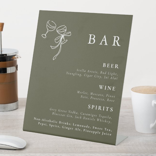 HEIDI Olive Green Wedding Bar Sign (In SItu)