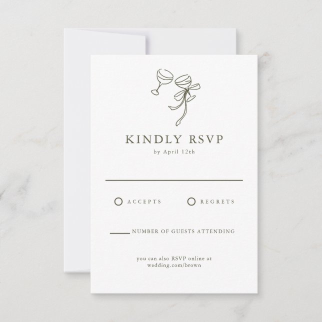 HEIDI Olive Green Wedding RSVP Card (Front)