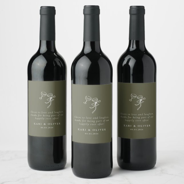 HEIDI Olive Green Wedding Wine Label (Bottles)