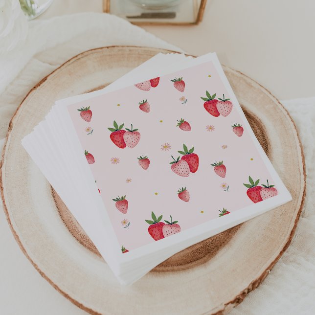 HEIDI Pink Strawberry Pattern Girl Baby Shower Napkin (HEIDI Pink Strawberry Pattern Girl Baby Shower Napkins)