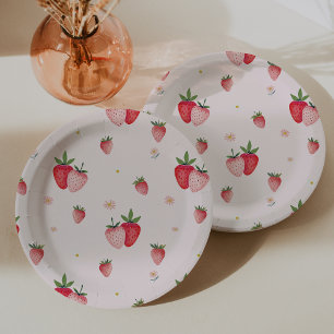 HEIDI Pink Strawberry Pattern Girl Baby Shower Paper Plate