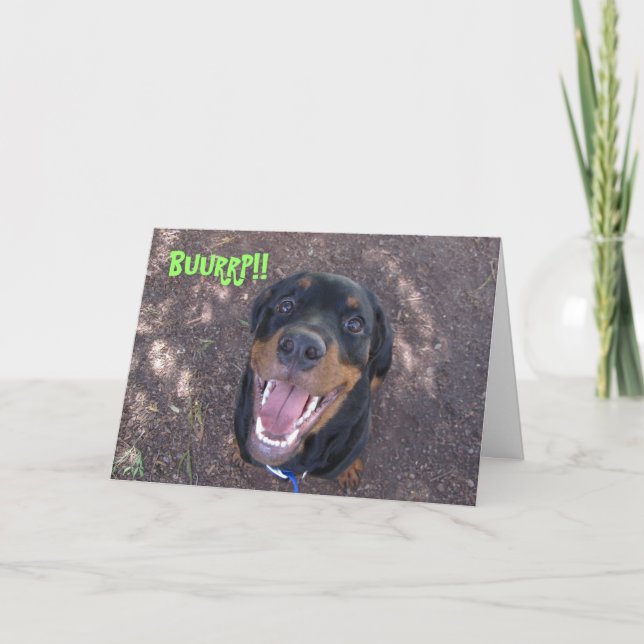 Heidi Rottweiler Puppy Burping Birthday Card (Front)