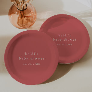 HEIDI Summer Red Boho Modern Simple Baby Shower Paper Plate