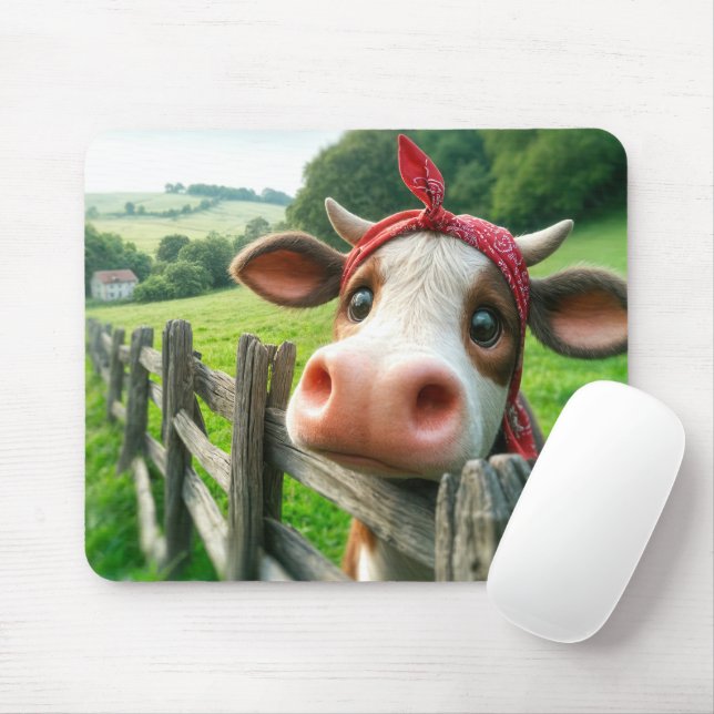 Heifer Cow Wearing a Kerchief Mouse Mat (With Mouse)