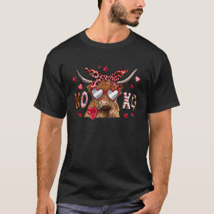 Heifer Highland Cow Heart Glasses Leopard Valentin T-Shirt