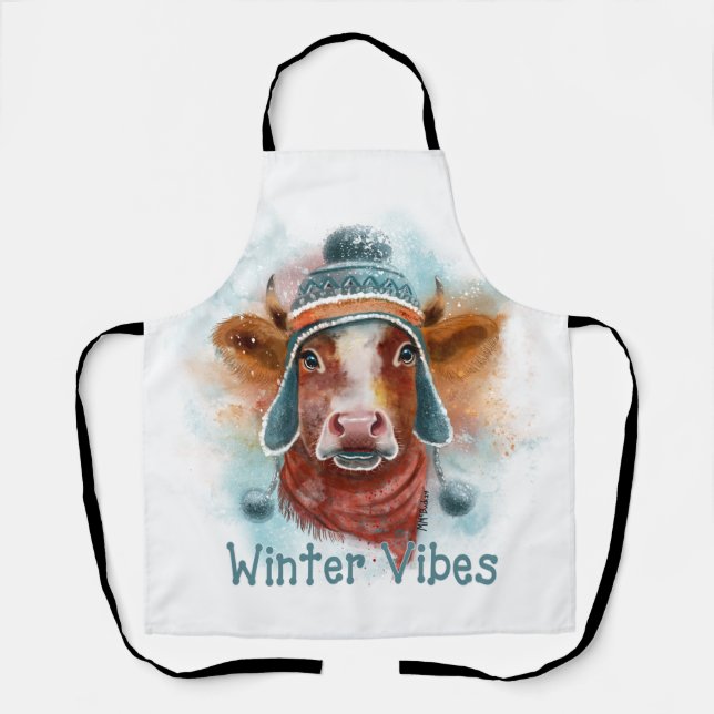 Heifer In A Hat Winter Vibes Apron (Front)