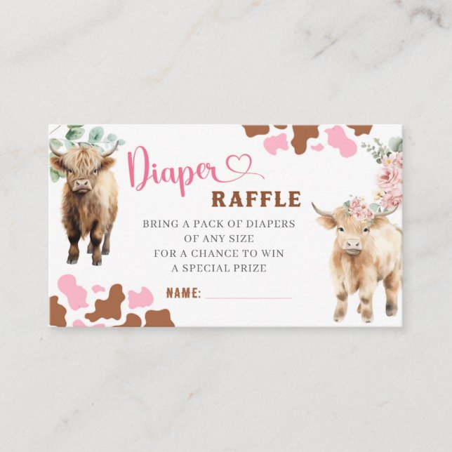 Heifer or Bull Cow Gender Reveal Diaper Raffle Enclosure Card (Front)