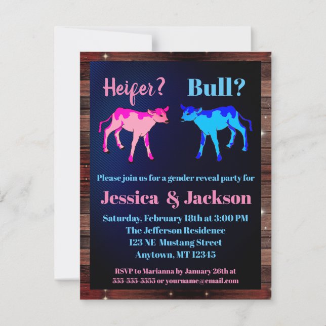 Heifer or Bull Western Style Gender Reveal Invitation (Front)
