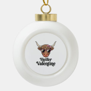Heifer Valentine Highland Cow Vintage Design_1 Ceramic Ball Christmas Ornament