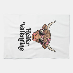 Heifer Valentine Highland Cow Vintage Design_1 Tea Towel