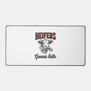 Heifers Gonna Hate Funny Cow Vintage Engraving Tee Desk Mat