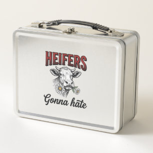 Heifers Gonna Hate Funny Cow Vintage Engraving Tee Metal Lunch Box