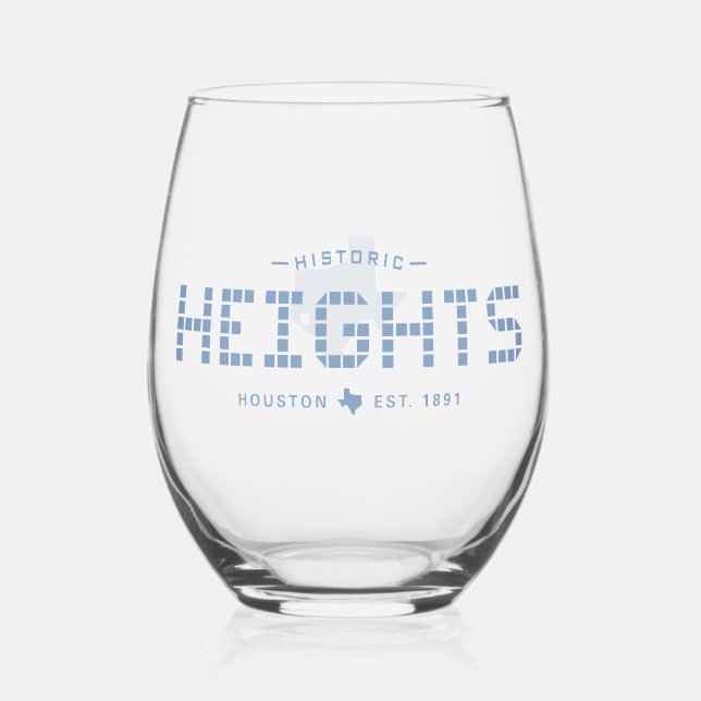 Heights Tile, Blue Tile, Houston Heights Stemless Wine Glass (Front)