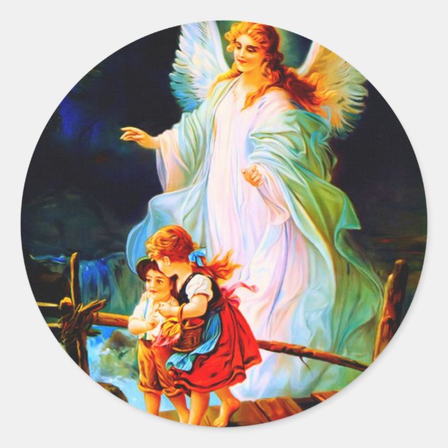 Heiliger Schutzengel  Guardian Angel and Children Classic Round Sticker (Front)