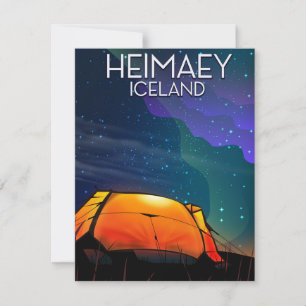 Heimaey, iceland, camping vacation poster.