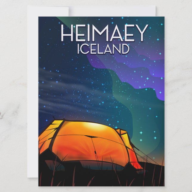 Heimaey, iceland, camping vacation poster. invitation (Front)