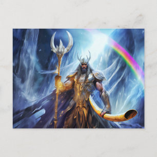 Heimdall and horn Gjallarhorn at bifrost bridge Postcard