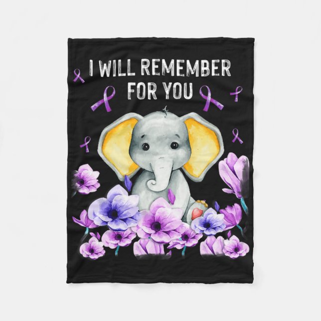 Heimerheimer Awareness Cute Elephant I Will Rememb Fleece Blanket (Front)