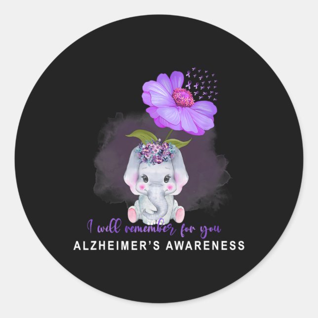 Heimerheimer Awareness Cute Elephant I'll Remember Classic Round Sticker (Front)
