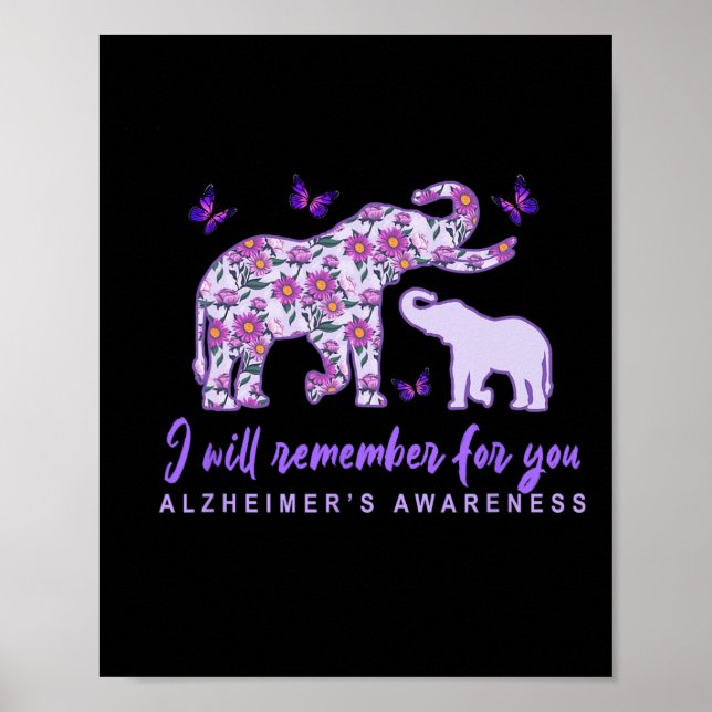 Heimerheimer Awareness Cute Elephant I'll Remember Poster (Front)