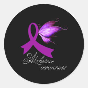 Heimerheimer Awareness Purple Ribbon And Butterfly Classic Round Sticker
