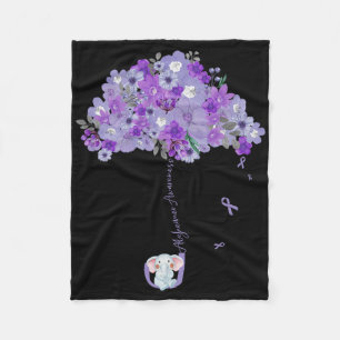 Heimerheimer Awareness Purple Ribbon Elephant Flor Fleece Blanket