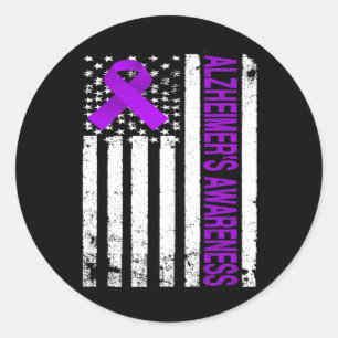 Heimerheimer Awareness - Usa Flag Purple Ribbon Classic Round Sticker