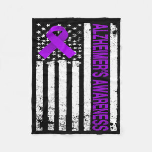 Heimerheimer Awareness - Usa Flag Purple Ribbon Fleece Blanket