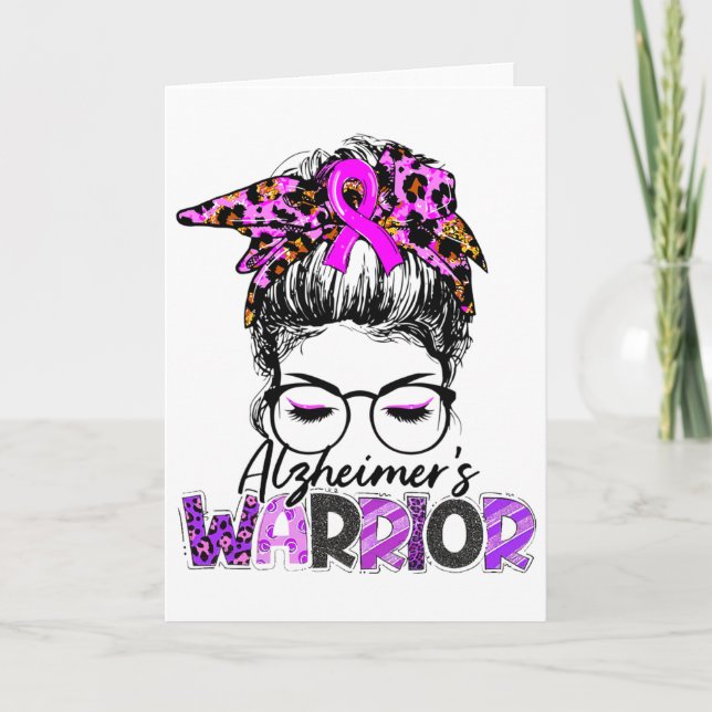 Heimerheimer Awareness Warrior Messy Bun Leopard B Card (Front)