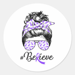 Heimerheimer's Awareness Messy Bun Warrior Believe Classic Round Sticker
