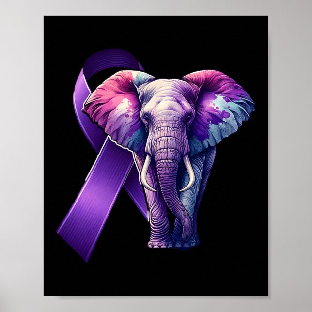 Heimerheimer's Awareness Support Purple Cute Eleph Poster (Front)