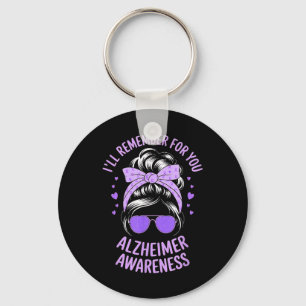 Heimers Awareness Messy Bun Purple Dementia Heimer Key Ring