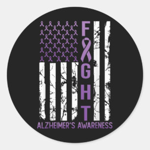 Heimers Awareness Month Day Usa Flag Ribbon Purple Classic Round Sticker