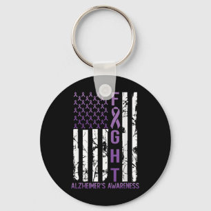 Heimers Awareness Month Day Usa Flag Ribbon Purple Key Ring