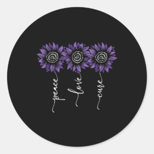 Heimers Awareness Peace Love Curee Sunflower Heime Classic Round Sticker
