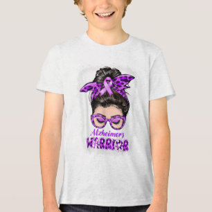 Heimers Awareness Purple Heimers Warrior Messy Bun Tri-Blend Shirt